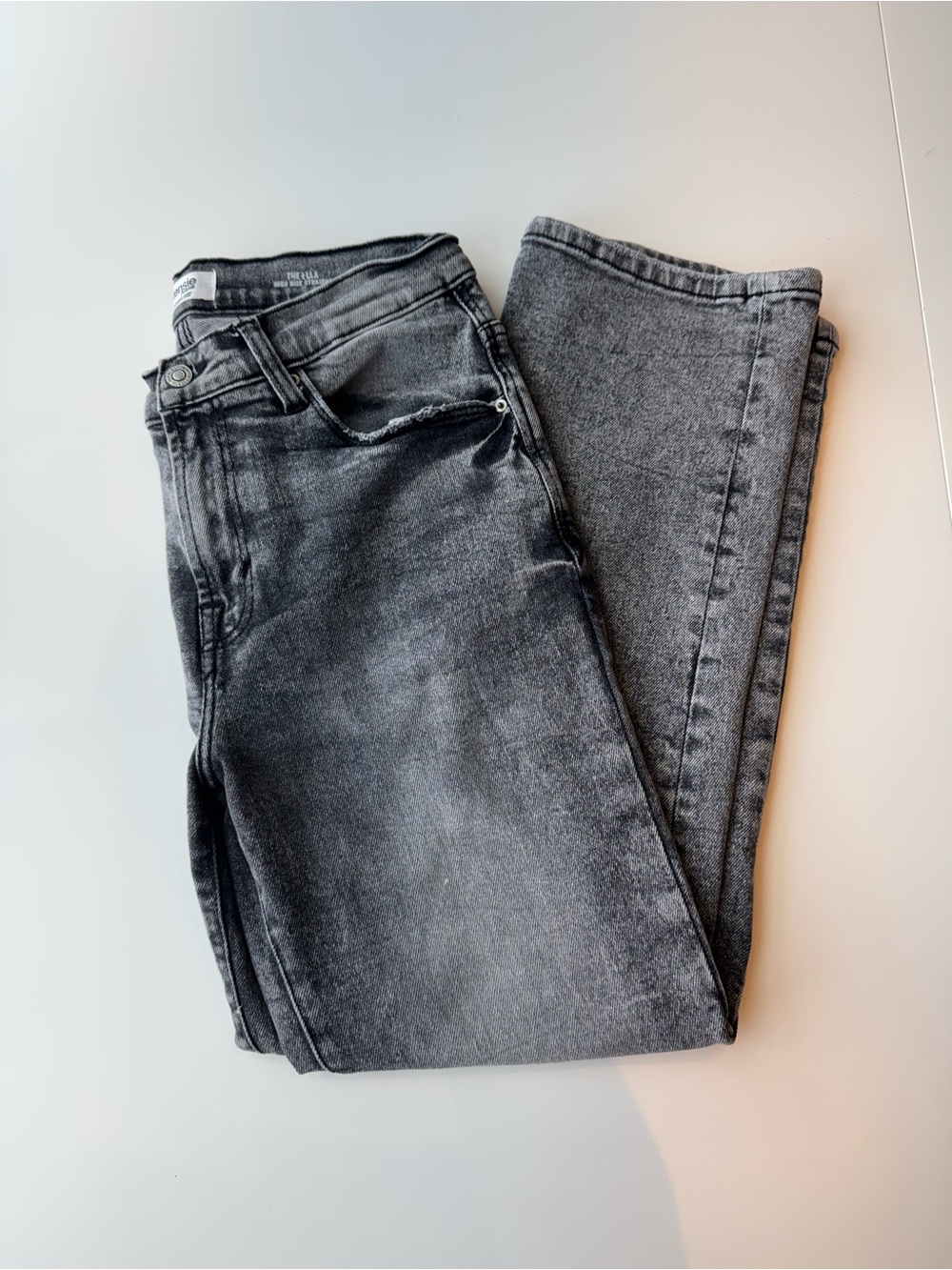 Kensie Women's Distressed Charcoal Straight Leg Jeans
